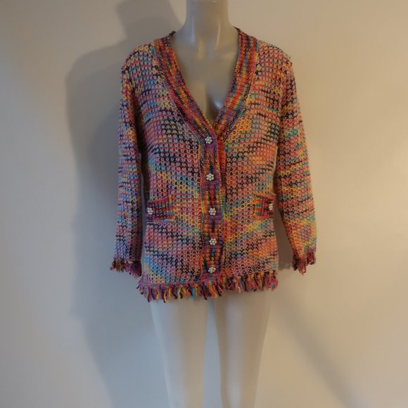 Women Shag Boutique Multi Color Knit Cardigan Sweater L* - Picture 1 of 7